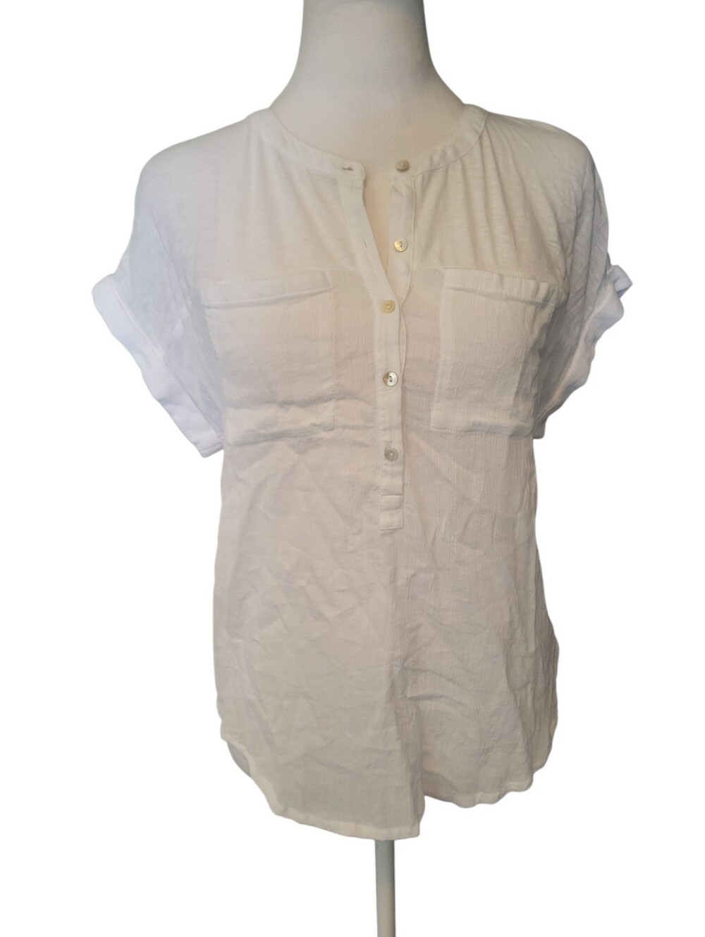 Lucky Brand Short-Sleeve Button Henley Top White sz S